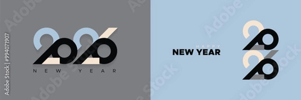 Fototapeta Happy new year 2026 greeting design with elegant number and fashionable style. 2026 new year bold number design