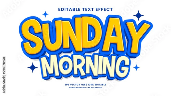 Obraz Sunday morning text effect. Retro vintage cartoon editable text effect style