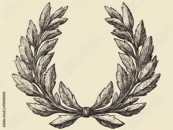 Obraz Vintage style engraved illustration of laurel wreath, symbolizing victory and achievement. This intricate design showcases detailed leaves and central bow, evoking sense of tradition and honor