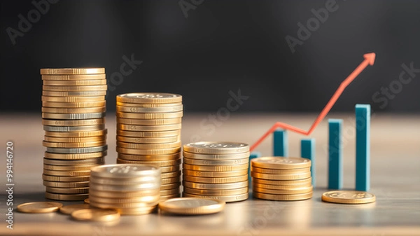 Fototapeta Stacks of coins and graphs finance concept stock business investment. Generative AI