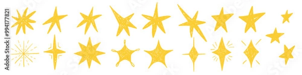 Obraz Crayon doodle with light, shine, twinkle of stars. Hand drawn vector illustration for kids in hand drawn style.