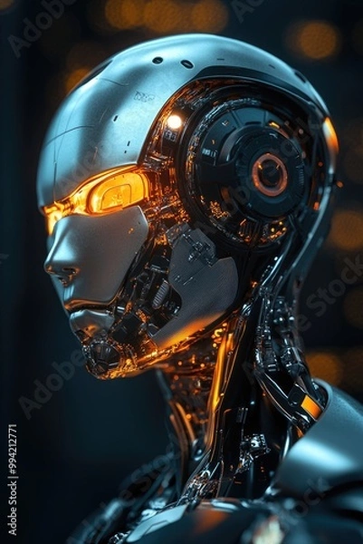 Fototapeta Artistic 3D rendering of a cyborg featuring advanced artificial intelligence