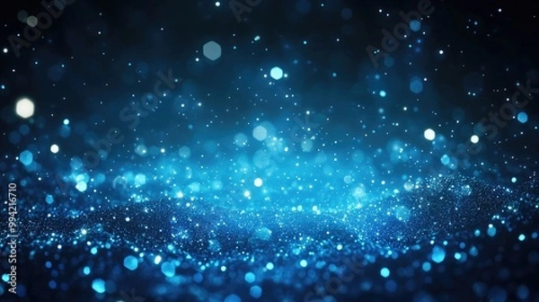 Fototapeta Enchanting abstract backdrop featuring a stunning blue starry sky with glowing stars in pitch darkness A whimsical galaxy filled with shimmering magical dust particles illustrated in 2D