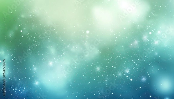 Fototapeta Light blue and green 2D cartoon background featuring blurred galaxy stars Simple decorative design suitable for astronomy themed websites