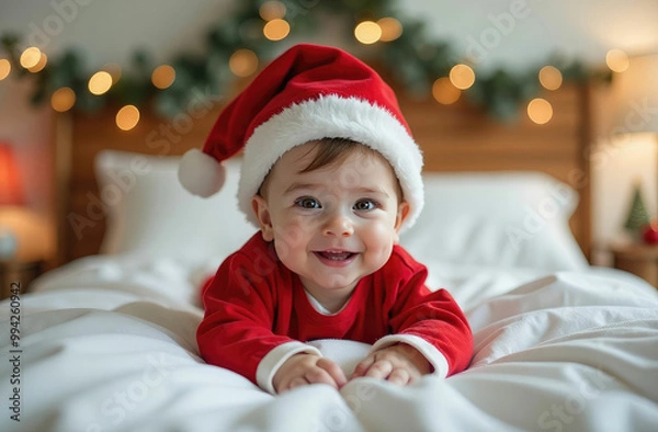 Fototapeta A happy child in a Santa Claus costume, the concept of Christmas 2025