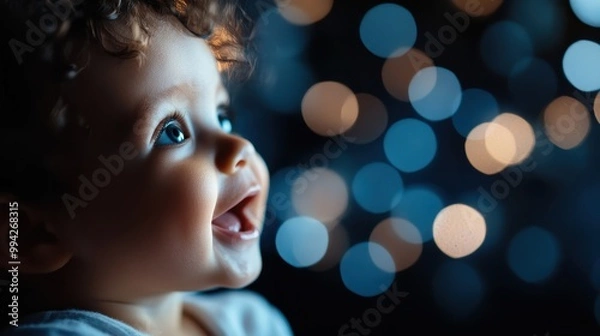 Fototapeta A contrasting interplay between blue and warm bokeh lights, creating a serene, tranquil background that captures the essence of calmness and peacefulness in darkness.