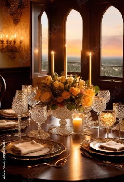 Fototapeta elegant arrangement wine glasses gracefully displayed luxurious textured wooden table surrounded charming decor elements, beverage, drink, tabletop, design