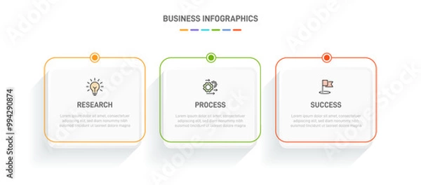 Obraz 3 clean infographic design shaped elements template, symbolizing the three stages of business strategy and progression. Progress bar or timeline. Vector for presentation, web site or app.