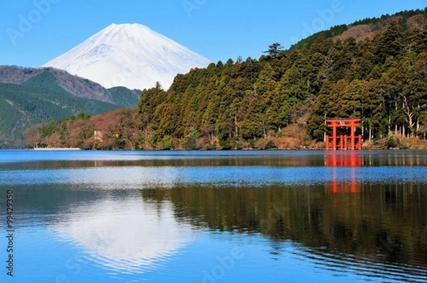 Fototapeta 富士山と芦ノ湖と鳥居