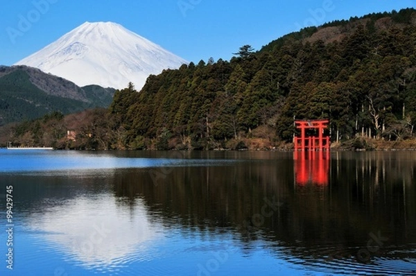 Fototapeta 富士山と芦ノ湖と鳥居
