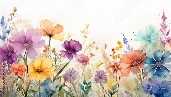 Fototapeta A background featuring wildflowers in a random soft color palette.