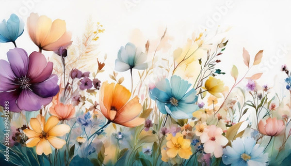 Obraz A background featuring wildflowers in a random soft color palette.