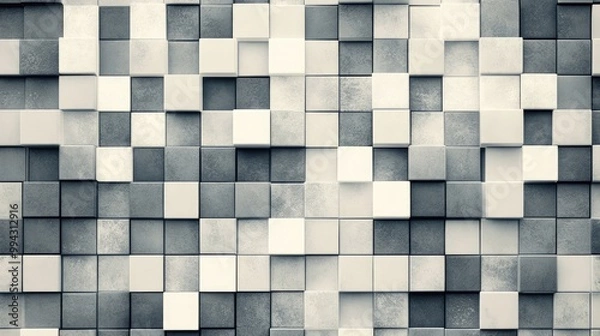 Fototapeta Abstract geometric square mosaic pattern in gray and white hues featuring a bright vintage retro texture ideal for wallpaper or background use
