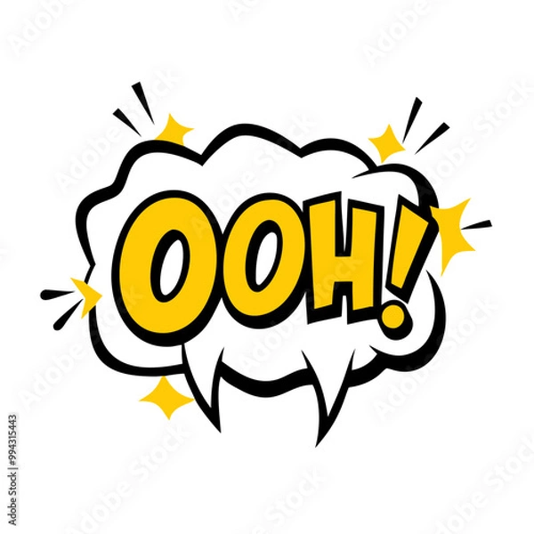 Fototapeta a cartoon-style speech bubble with the word "OOH!" inside it. The text is in bold, yellow letters with a black outline. The speech bubble is white with a black outline and has small black lines and ye