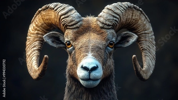 Fototapeta Close-up Portrait of a Majestic Ram with Curving Horns