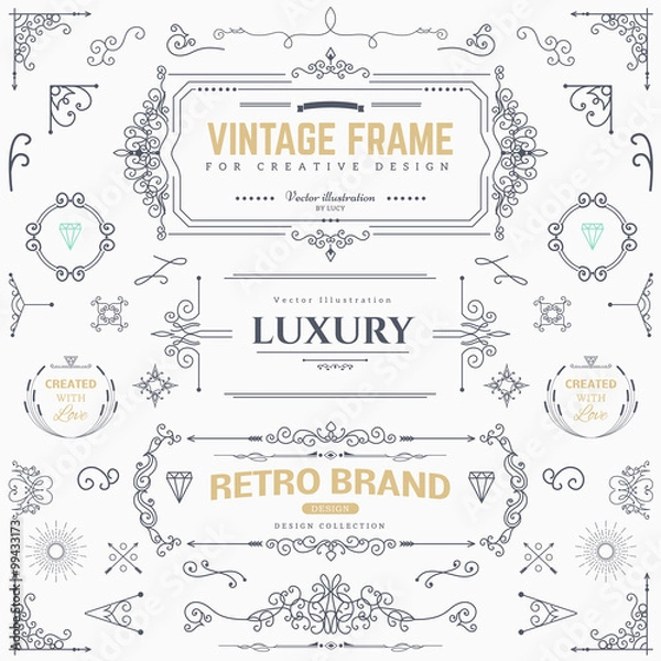 Fototapeta Collection of vintage vector patterns.