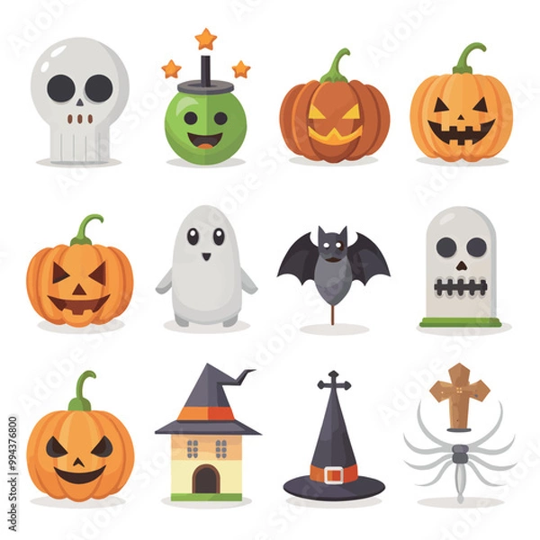 Obraz Flat halloween element collection on white background AI generated