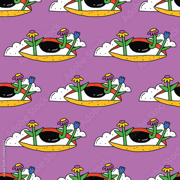 Fototapeta square seamless pattern -sinister eyes for Halloween.Devil eyes in 1970s psychedelic style.Groovy and funky print ornament.A look from a horror movie. Mystical esoteric eye.Witches,astrology and tarot