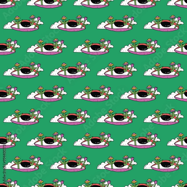 Fototapeta square seamless pattern -sinister eyes for Halloween.Devil eyes in 1970s psychedelic style.Groovy and funky print ornament.A look from a horror movie. Mystical esoteric eye.Witches,astrology and tarot