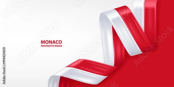 Obraz Monaco 3D ribbon flag. Bent waving 3D flag in colors of the Principality of Monaco national flag. National flag background design.