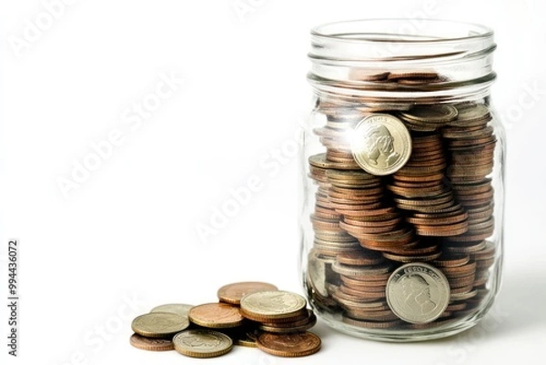 Obraz Jar of Coins on a White Background