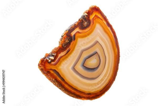 Fototapeta Yellow, brown Agate breed mineral stone a white background close up.