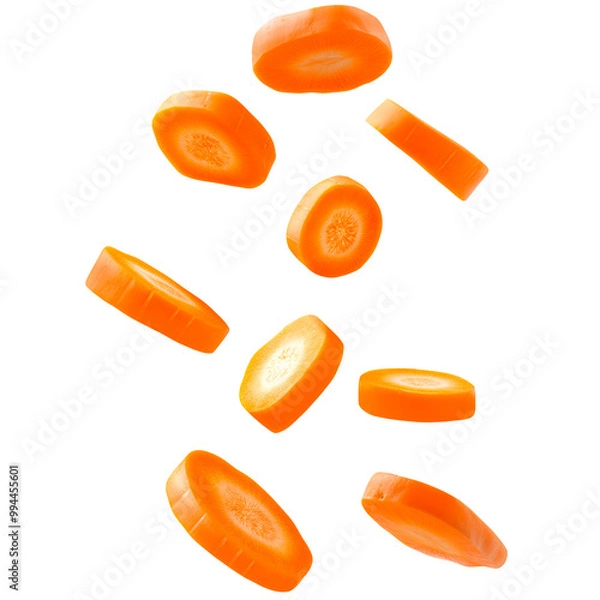 Fototapeta Floating sliced carrot pieces on a transparent background