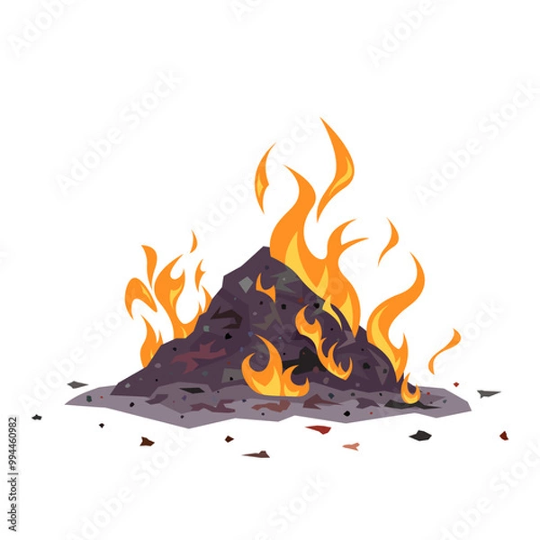 Obraz Burning heap of garbage, vector in cartoon style