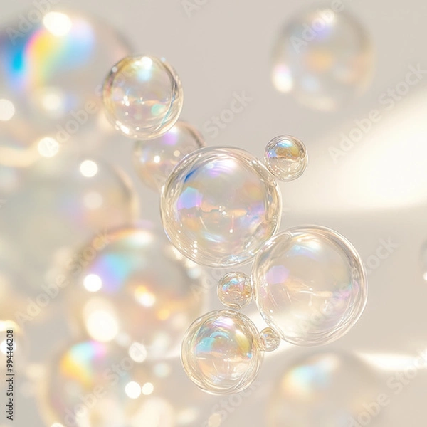 Fototapeta Translucent bubbles floating in soft white background