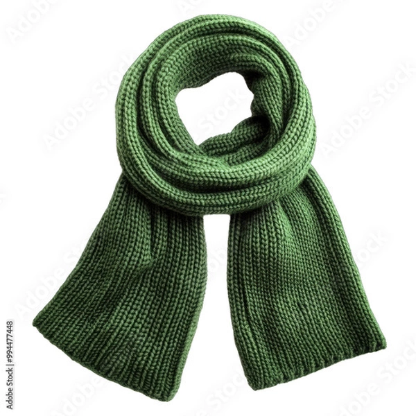 Fototapeta Green Scarf Knitted With Wool,. Isolated on a Transparent Background. Cutout PNG.