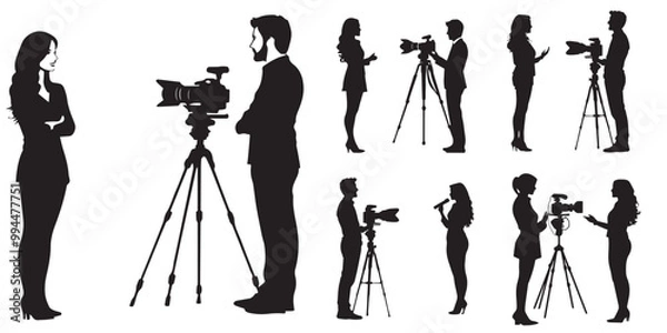 Fototapeta Anchor doing reporting and camera man silhouettes