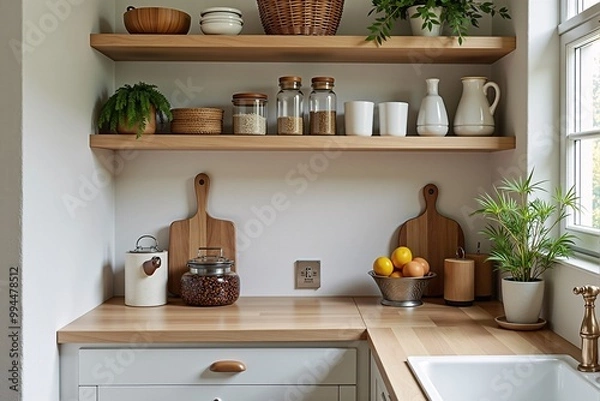 Fototapeta A new kitchen with stylish and practical storage solutions