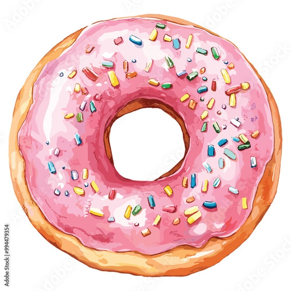 Obraz pink donut watercolor illustration vector isolated on white background