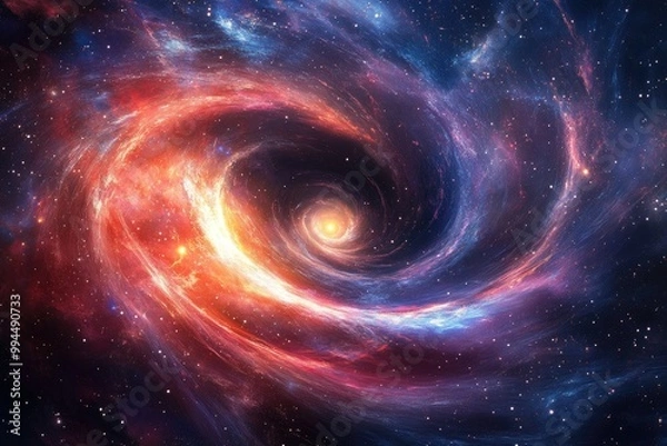 Fototapeta Swirling galaxy texture with glowing stars, nebulae, and black holes creating a cosmic vortex