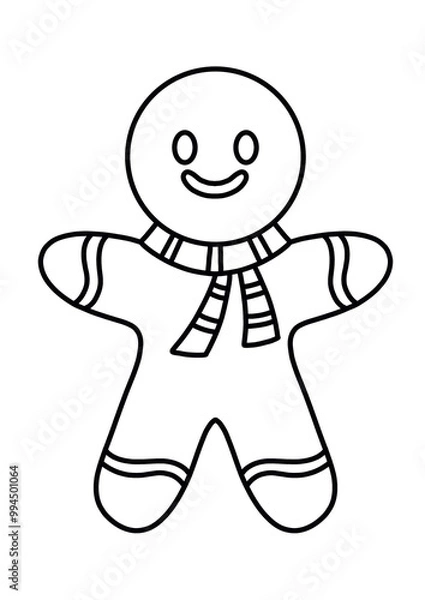 Fototapeta Gingerbread Cookie in a Scarf for Christmas for coloring book