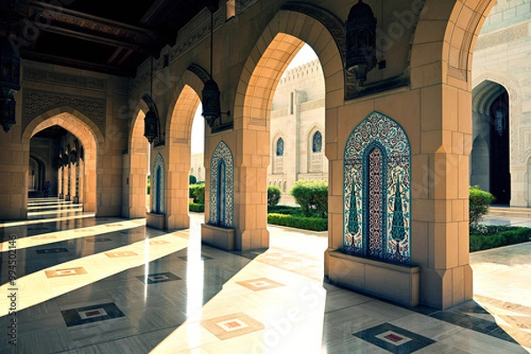 Fototapeta 中東オマーンの首都、マスカットのグランドモスクの回廊