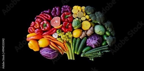 Fototapeta Stock illustration of a human brain comprised of various vegetables.