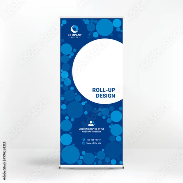 Fototapeta Roll-up stand, banner for mobile advertising of goods and services, modern graphic background for product presentation and promotion	


