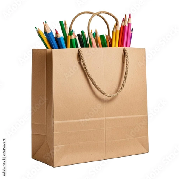 Fototapeta Minimalist Paper Bag Isolated on White Background for Branding Mockup