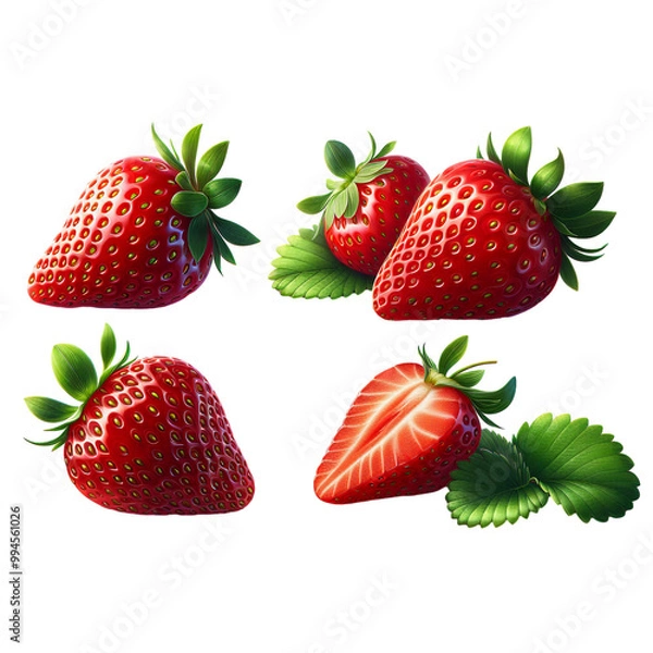 Fototapeta Falling Fresh Strawberries in Motion - PNG Isolated on Transparent Background, Clipart Cutout