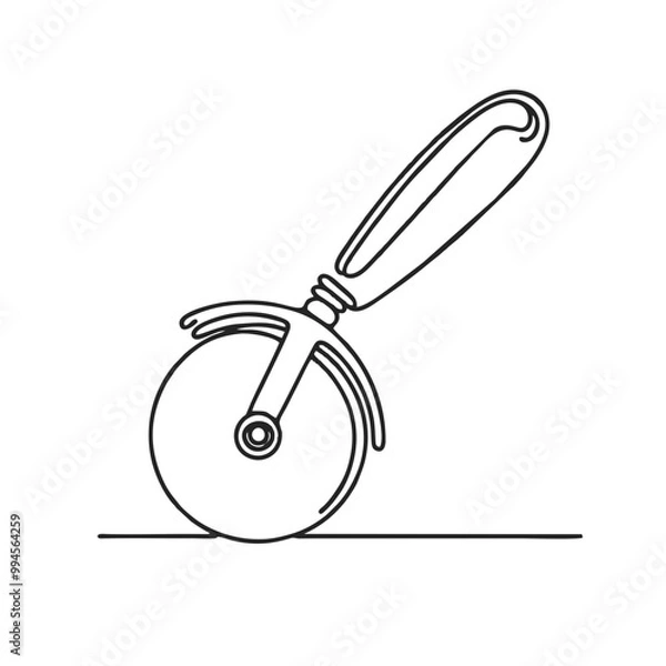 Fototapeta Pizza cutter. Icon. Vector drawing. One line art. A simple drawing of a continuous line of kitchen utensils, dishes.