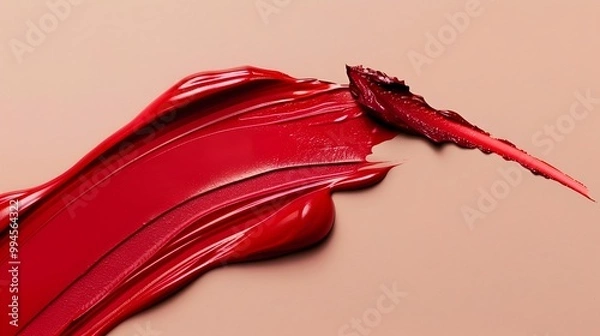 Fototapeta Photography of Lipstick Stripes on Soft Beige Backdrop in Top View Style