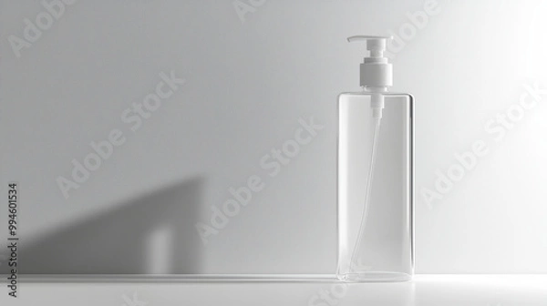 Fototapeta Hand Sanitizer Bottle On Smooth Clear White Surface For Hygiene