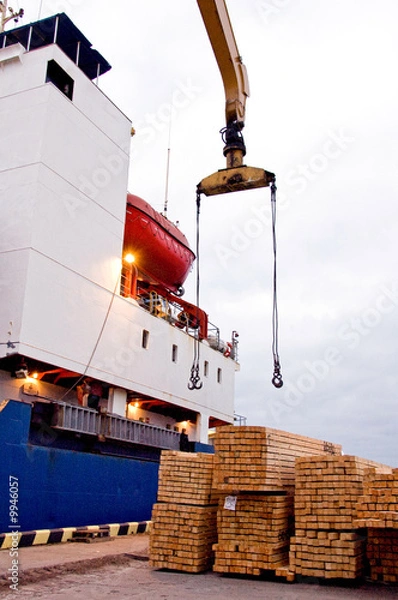 Obraz Ship at docks waiting for timber cargo