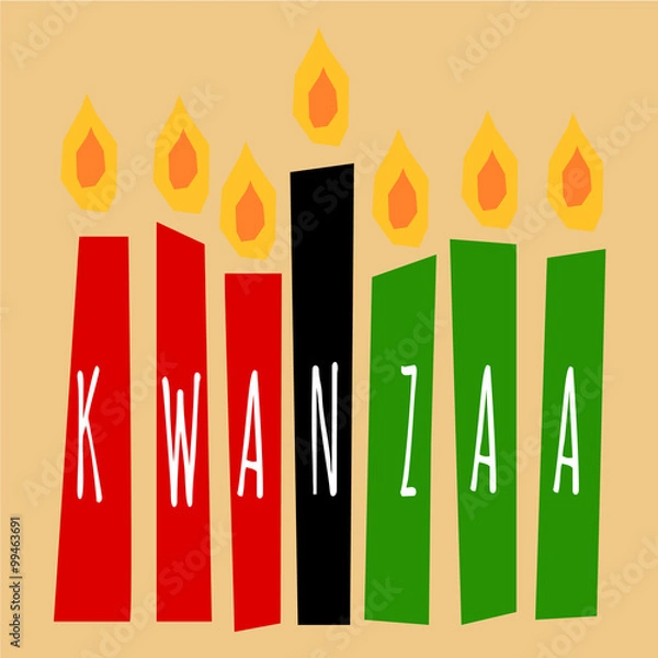 Fototapeta kwanzaa candles lightning on the beige background with letters Kwanzaa on them