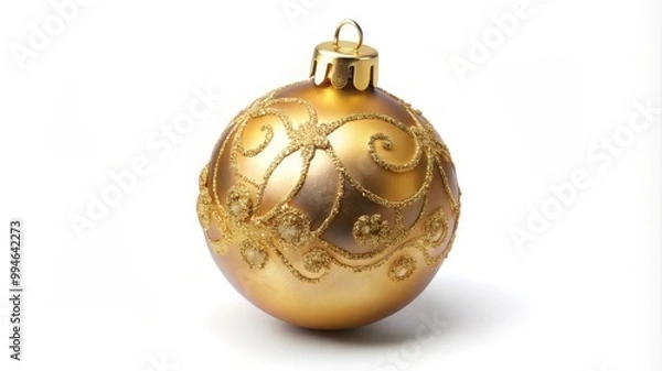 Obraz Golden christmas ornament casting a subtle shadow on a white background
