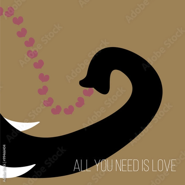 Fototapeta Elephant throws multiple hearts from his mouth. Vector valentine's day unique greeting card