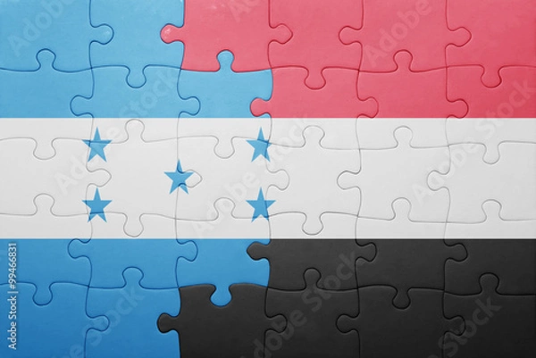 Fototapeta puzzle with the national flag of honduras and yemen