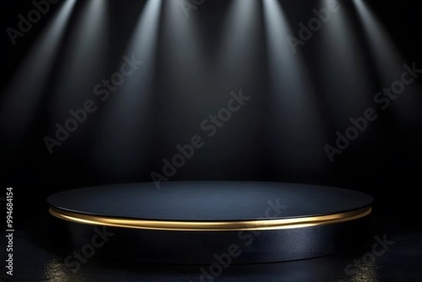 Obraz Black Platform with Golden Edge Under Spotlights