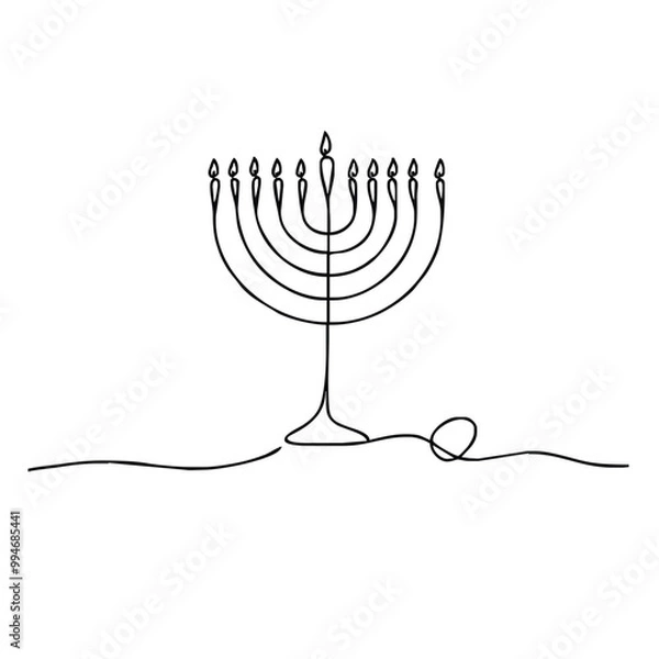 Obraz Menorah.  Icon. Vector drawing. One line art. 